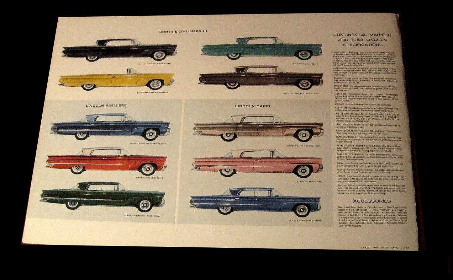 1958 Lincoln Large Prestige Sales Brochure Booklet Old Original