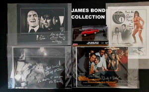 JAMES BOND COLLECTION  SIGNED PHOTOS WITH COA AND GOLDFINGER DIECAST CAR DIORAMA