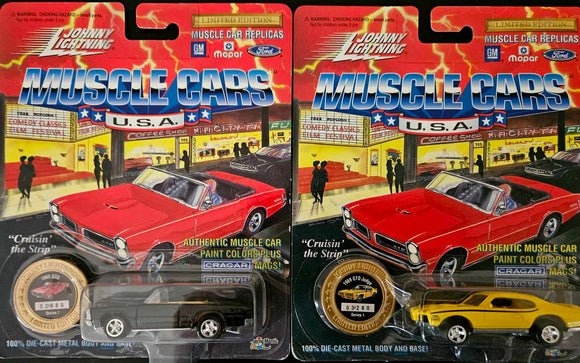 Johnny Lightning Muscle Cars USA 1965 GTO and 1969 GTO JUDGE with Collectors Coin