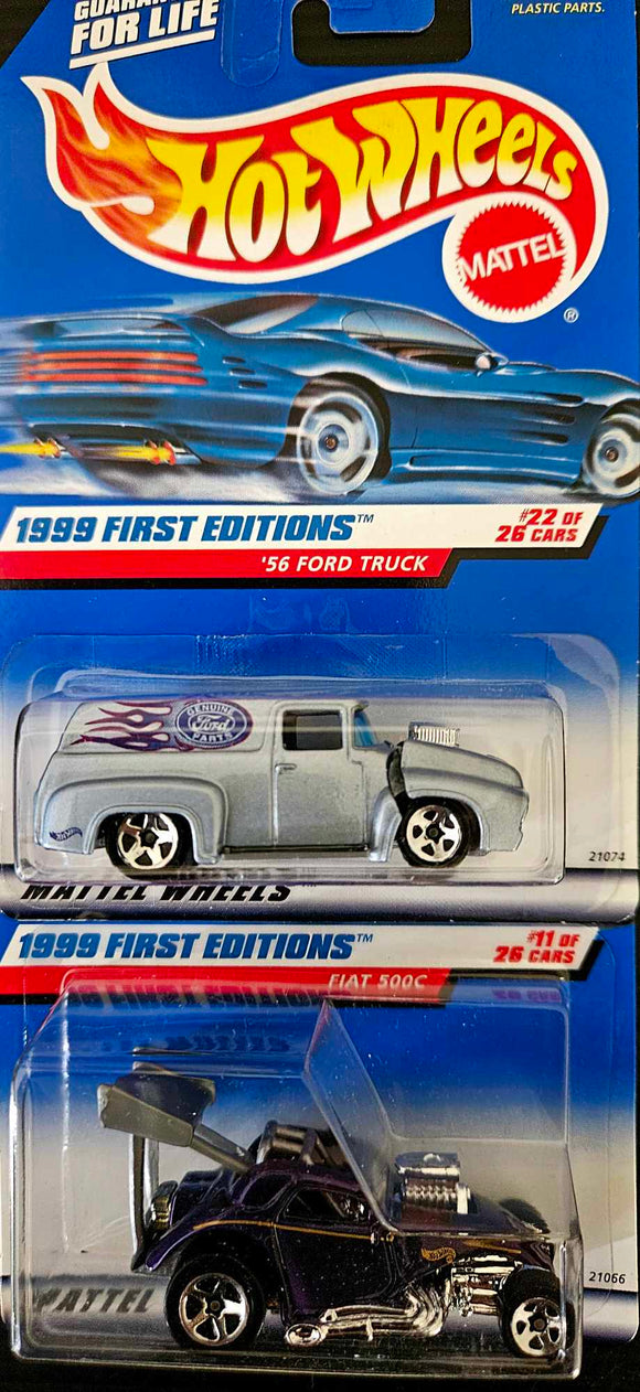 1999 HOT WHEELS FIRST EDITIONS 56 FORD TRUCK AND FIAT 500C