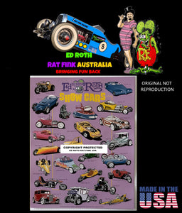 Ed Roth Rat Fink Original Show Car poster showing Ed Roth Car Builds