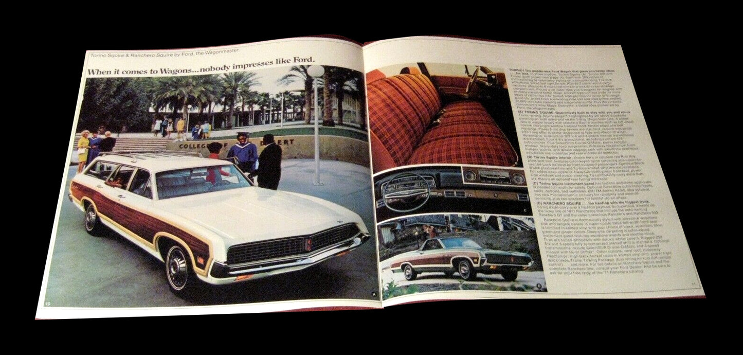 1971 Ford Station Wagon and Torino Large Sales Brochure Old Original