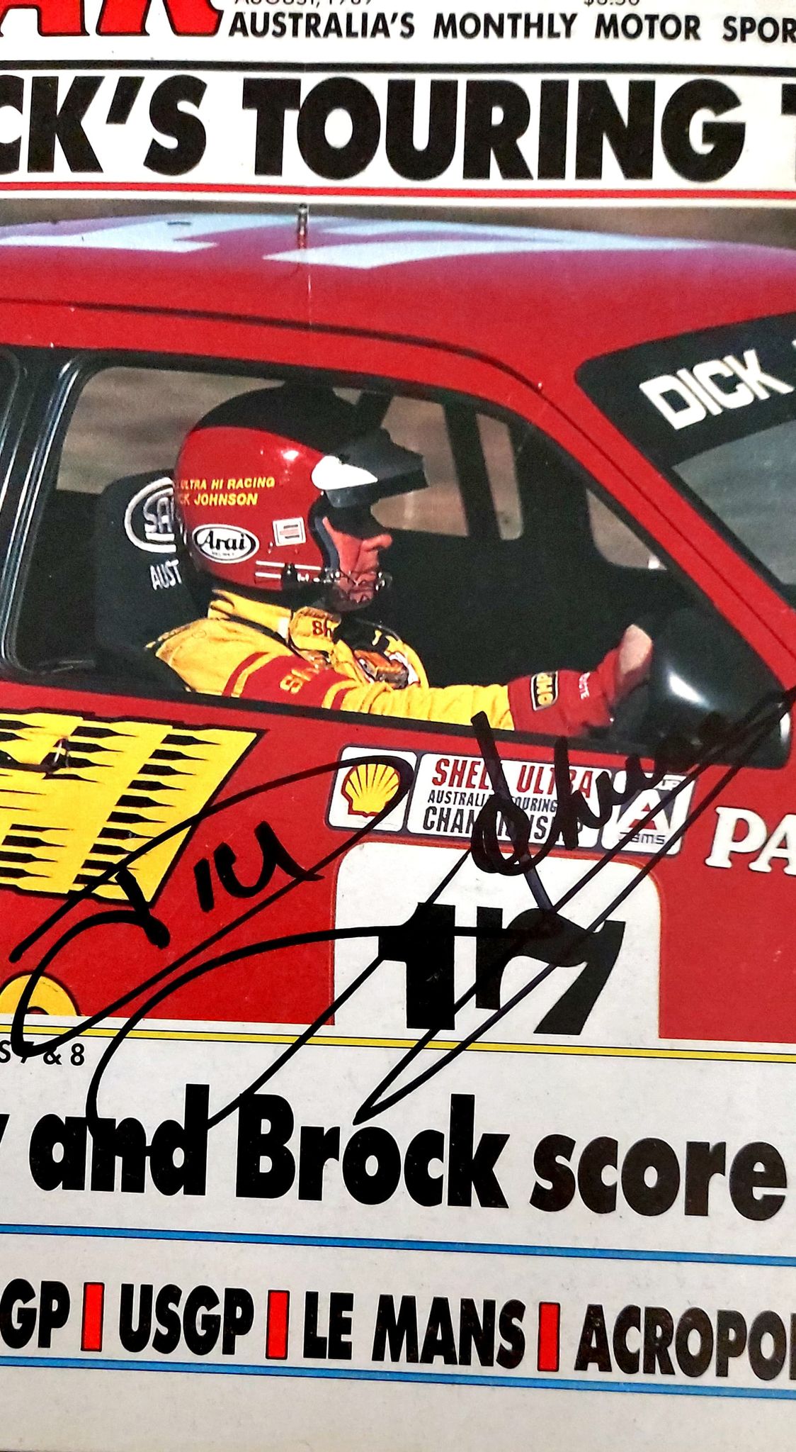 1989 issue of RACING CAR news front cover signed by Dick Johnson