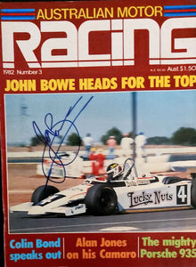 AUSTRALIAN MOTOR RACING magazine, front cover signed by John Bowe