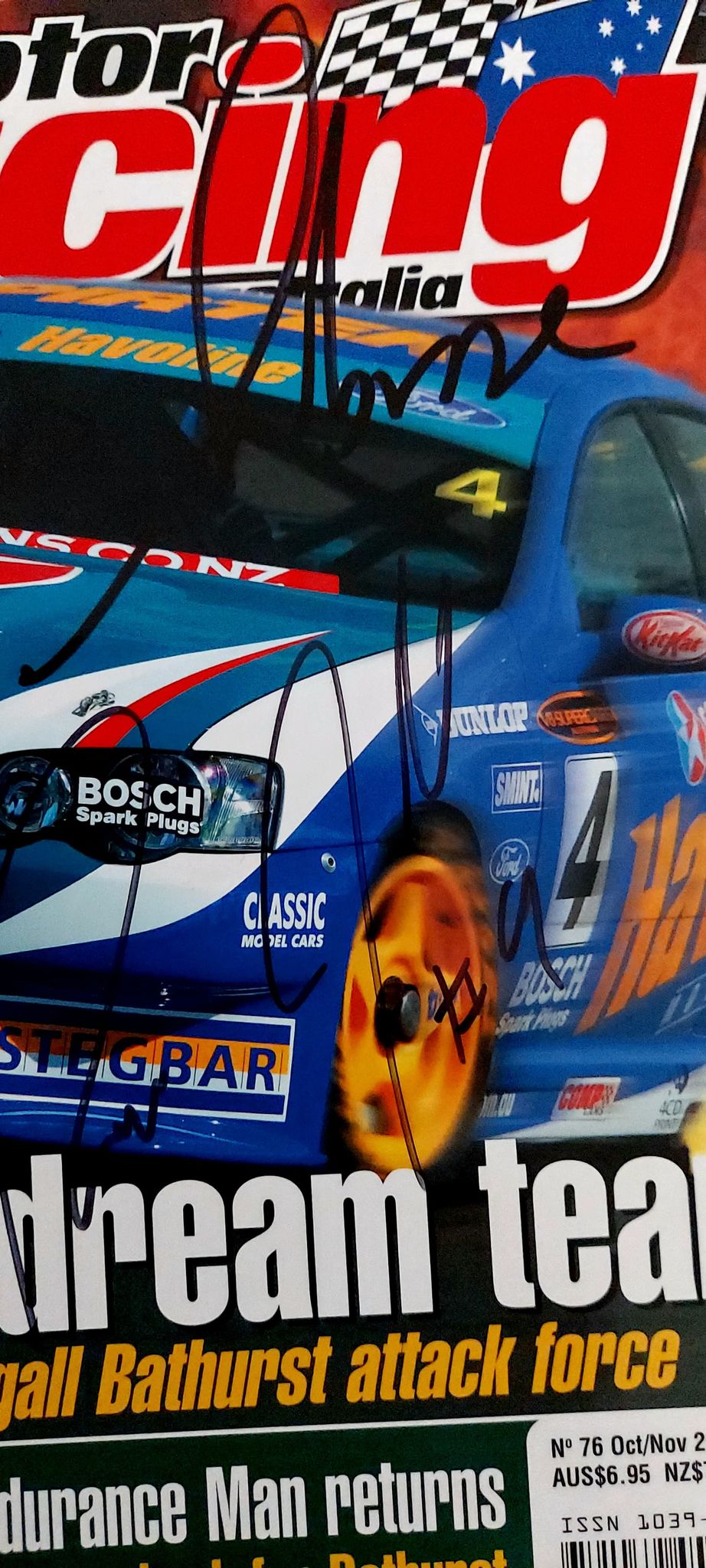 Oct Nov 2003 issue of motor Racing Australia  Cover signed by Marcus Ambrose and Russell Ingall