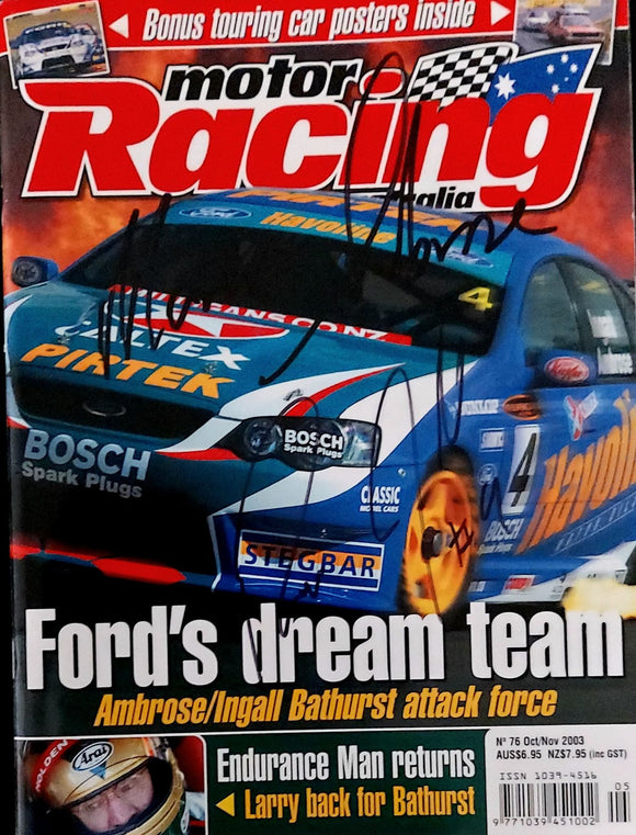 Oct Nov 2003 issue of motor Racing Australia  Cover signed by Marcus Ambrose and Russell Ingall