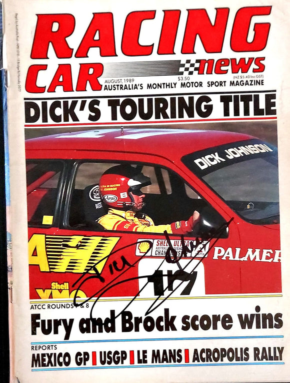 1989 issue of RACING CAR news front cover signed by Dick Johnson