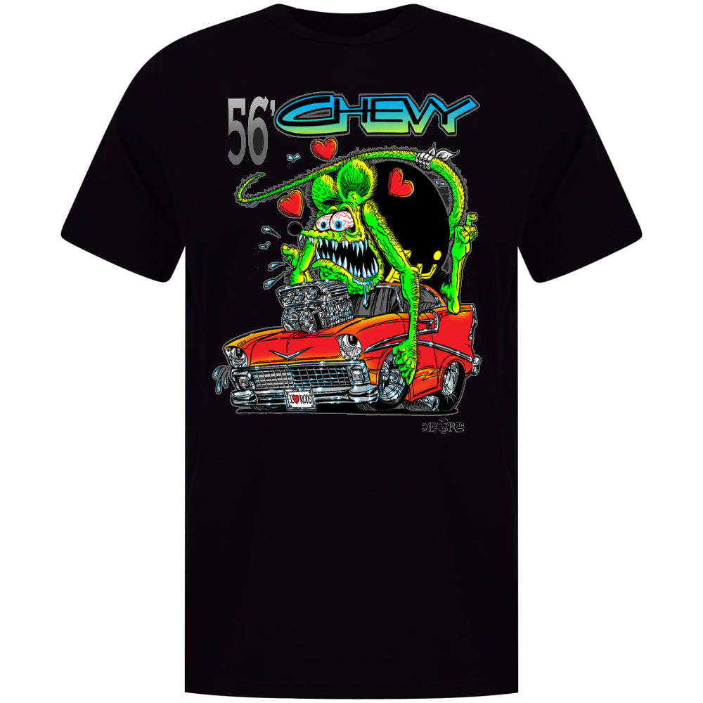 ED ROTH RAT FINK 56 CHEVY BLACK T SHIRT STYLE 26