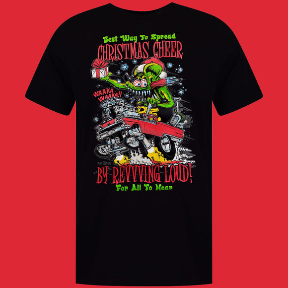 ED ROTH RAT FINK ORIGINAL CHRISTMAS CHEER REVVING LOUD  T SHIRT STYLE 15 (CLEARANCE)