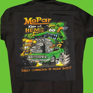 ED ROTH RAT FINK ORIGINAL MOPAR KING OF HEMI CHARCOAL WORK SHIRT STYLE 31